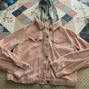 Pink & Grey Cropped Hoodie Jacket